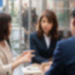 A small group of people having a serious discussion. Communication is essential when you live so close to your neighbours.