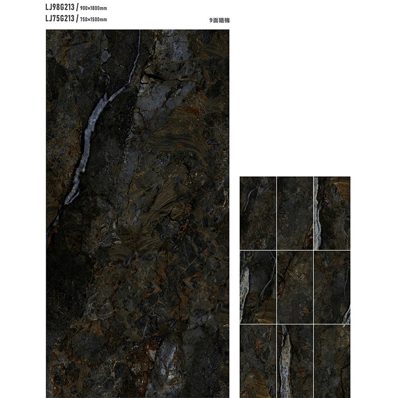 縮圖：意大利設計瓷磚 Italian Design Tiles 奢石系列LJ75G213 LJ98G213托比洛黑75x150cm 90x180cm亮光面 地磚 牆磚