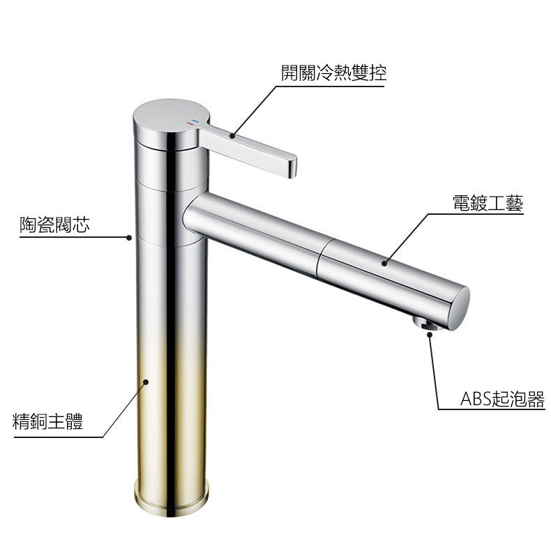 縮圖：Faucet BA-5125 現代简约款不鏽鋼浴室面盤冷热龍頭 全銅精鑄工藝陶瓷閥芯