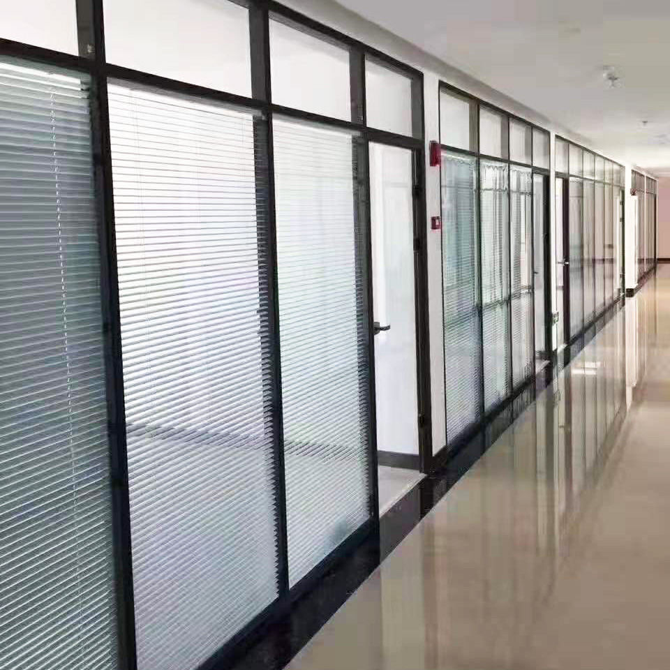 縮圖：(包送貨) 鋁合金雙玻璃/雙玻璃百葉款隔斷 辦公室全玻璃隔斷牆 磨砂鋼化玻璃隔音隔牆GWP005