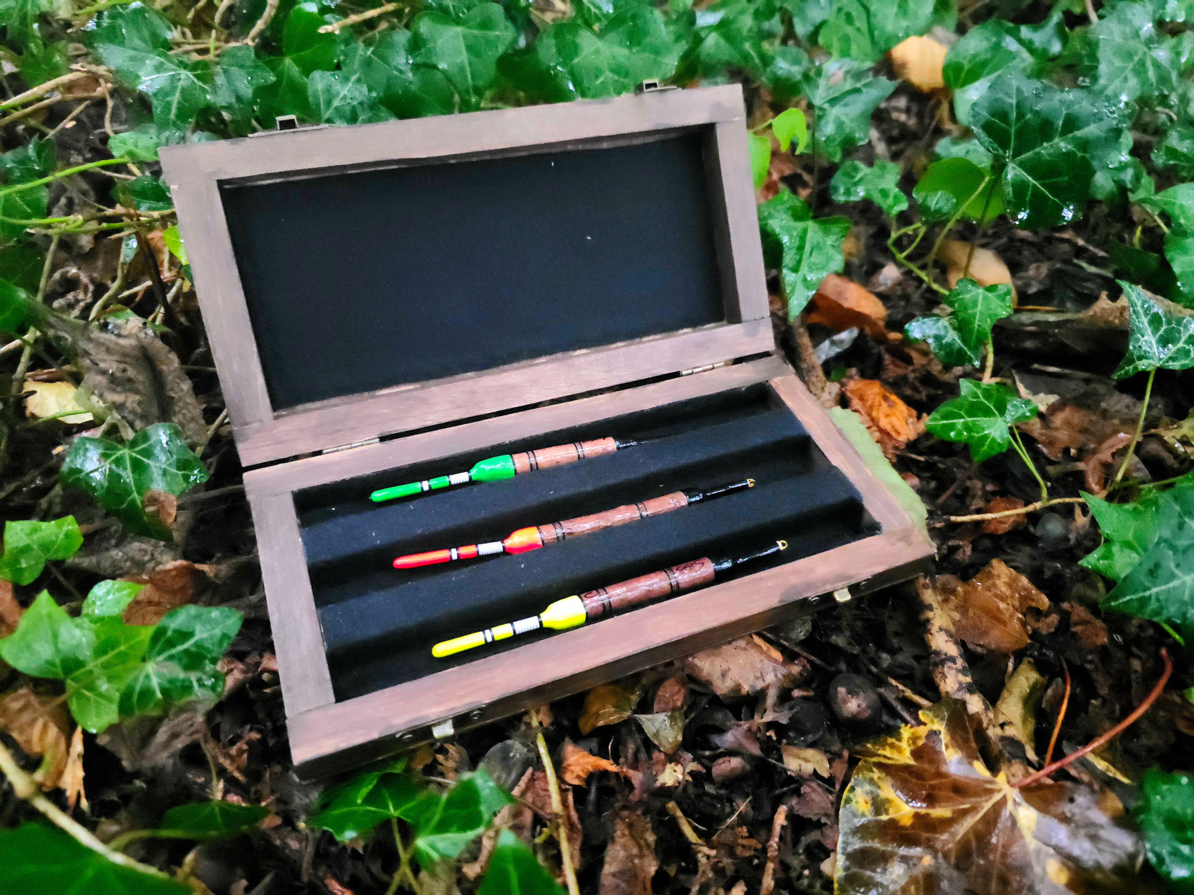 Handmade Float Box + 3 Handmade Elderberry, Crucian Wagglers. Gift Set