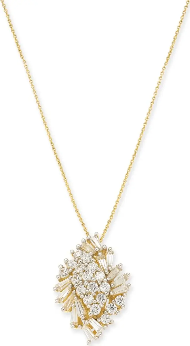 14K Gold Diamond Cluster Pendant Necklace