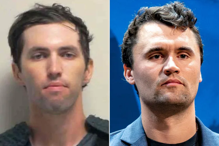 Tyler Robinson's mugshot; Charlie Kirk. Credit : Utah County Sheriff's Office; OLIVIER TOURON/AFP via Getty