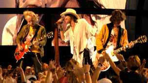 Aerosmith members Brad Whitford, Steven Tyler and Joe Perry performing live before their 2026 Hollywood Bowl return