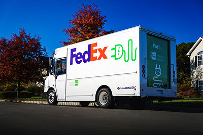 FedEx electric delivery truck built on a Harbinger platform after the company ordered 2,000 vehicles
