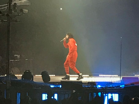 J. Cole performing live, representing his Fall-Off Tour stop at Crypto.com Arena in Los Angeles