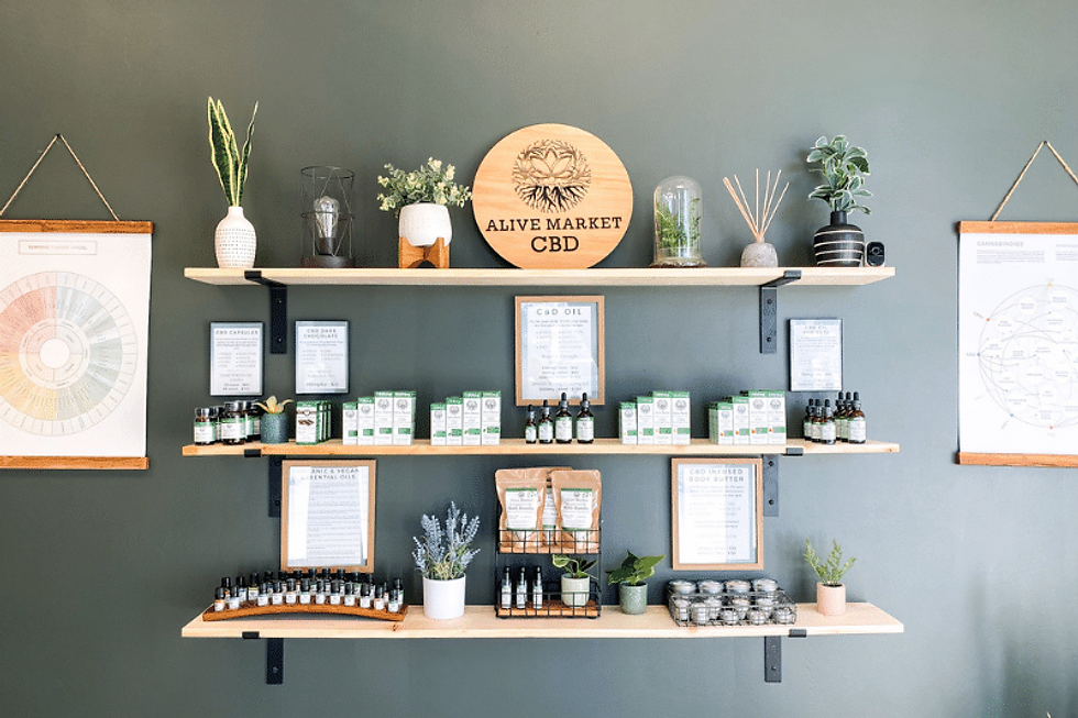 CBD and hemp products displayed in a retail shop