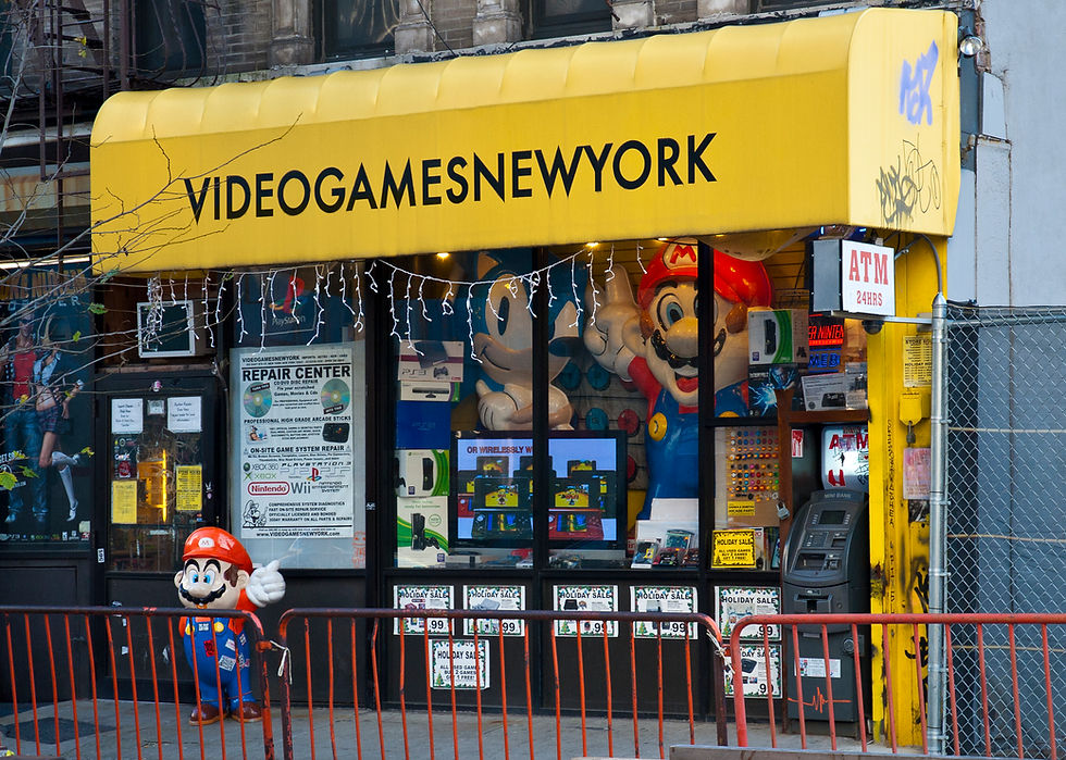 A New York City storefront representing businesses eligible to benefit from commercial-corridor grants