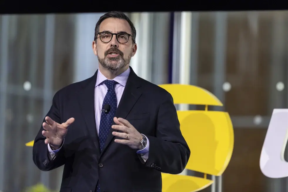 CEO and Executive Director of USTA Lew Sherr, speaks at a news conference in New York, Monday, May 19, 2025,. (AP Photo/Stefan Jeremiah, File)