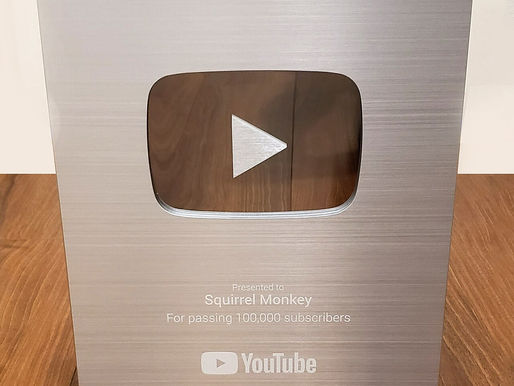 A silver YouTube Creator Award displayed against a wall