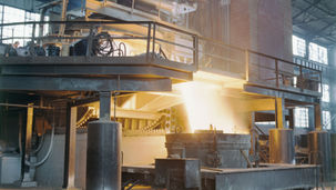 Molten steel pouring from an electric furnace, representing the planned Hyundai-POSCO Louisiana mill