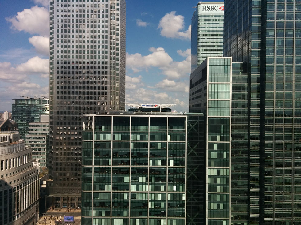 Canary Wharf skyline in London near the FCA office and major financial firms