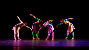 Contemporary dancers performing, representing Sarah Michelson's daily dance workspace at MoMA