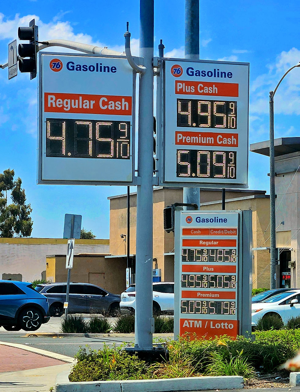 Digital sign displaying gasoline prices at a California service station