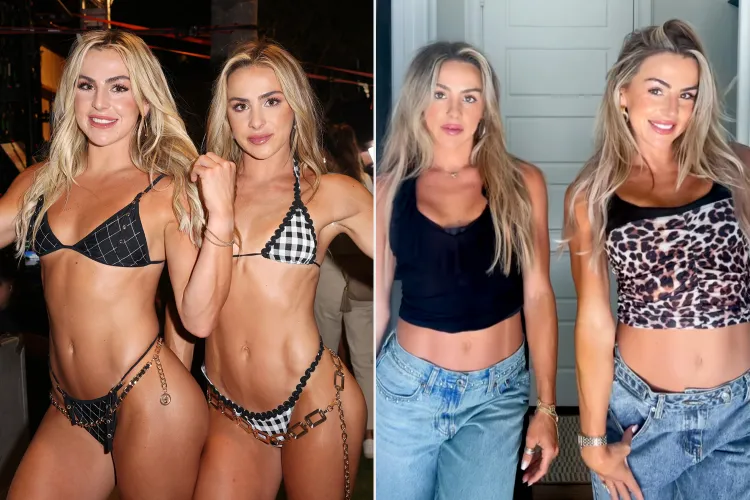 Cavinder twins before (left) and after their boob jobs. Credit : Alexander Tamargo/Getty; Cavinder Twins/TikTok