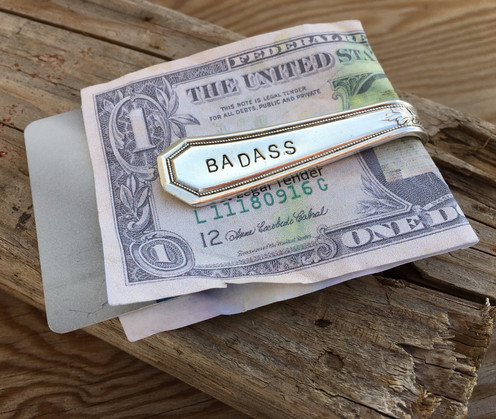 Upcycled Spoon Money Clip Stamped Badass - money clip gift