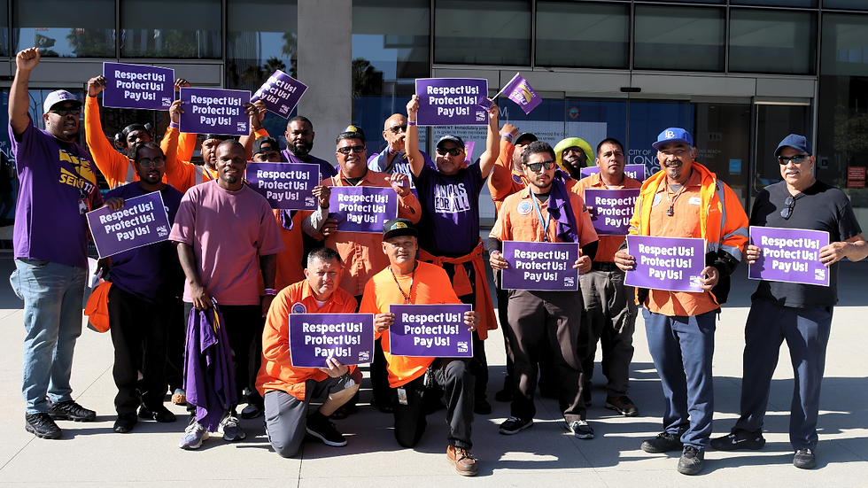 Long Beach Refuse Workers gather outside of City Hall to fight for a wage increase. Photo by Jackie Rae