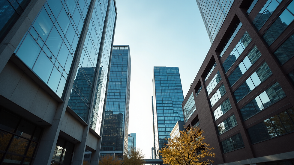 Eye-level view of Calgary skyline with modern buildings