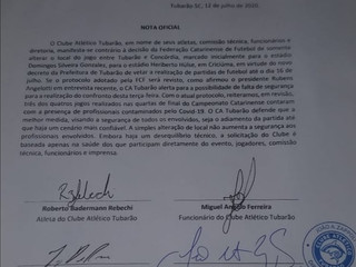 Nota oficial do Clube Atlético Tubarão