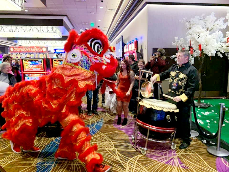 Chinese lion and drum dance performance at event