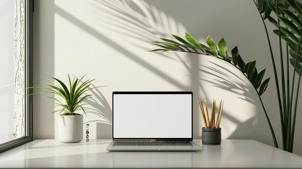 Minimalistischer Arbeitsplatz mit Laptop als Symbol für weniger Technik im Alltag und mehr Klarheit.
