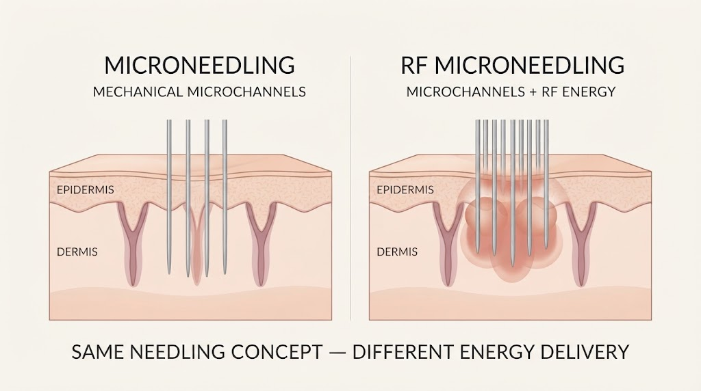 Educational comparison of microneedling mechanical needle penetration and RF microneedling with additional localized radiofrequency energy in the dermis