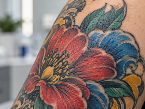 Close-up of a multicolor tattoo illustrating different tattoo pigment colors