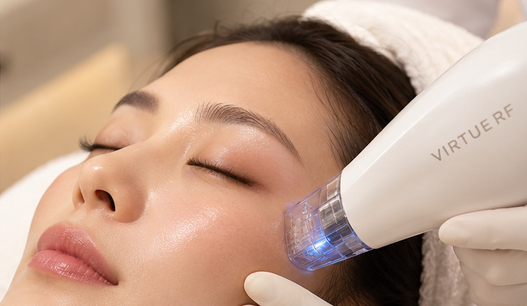 Close-up of a professional RF microneedling facial treatment