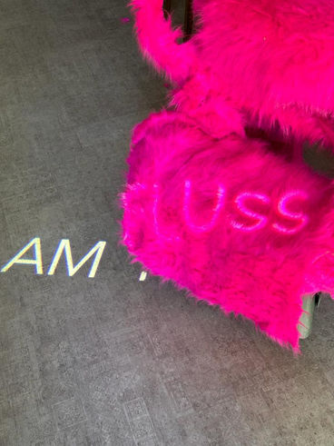 detail of pink fur on carpet