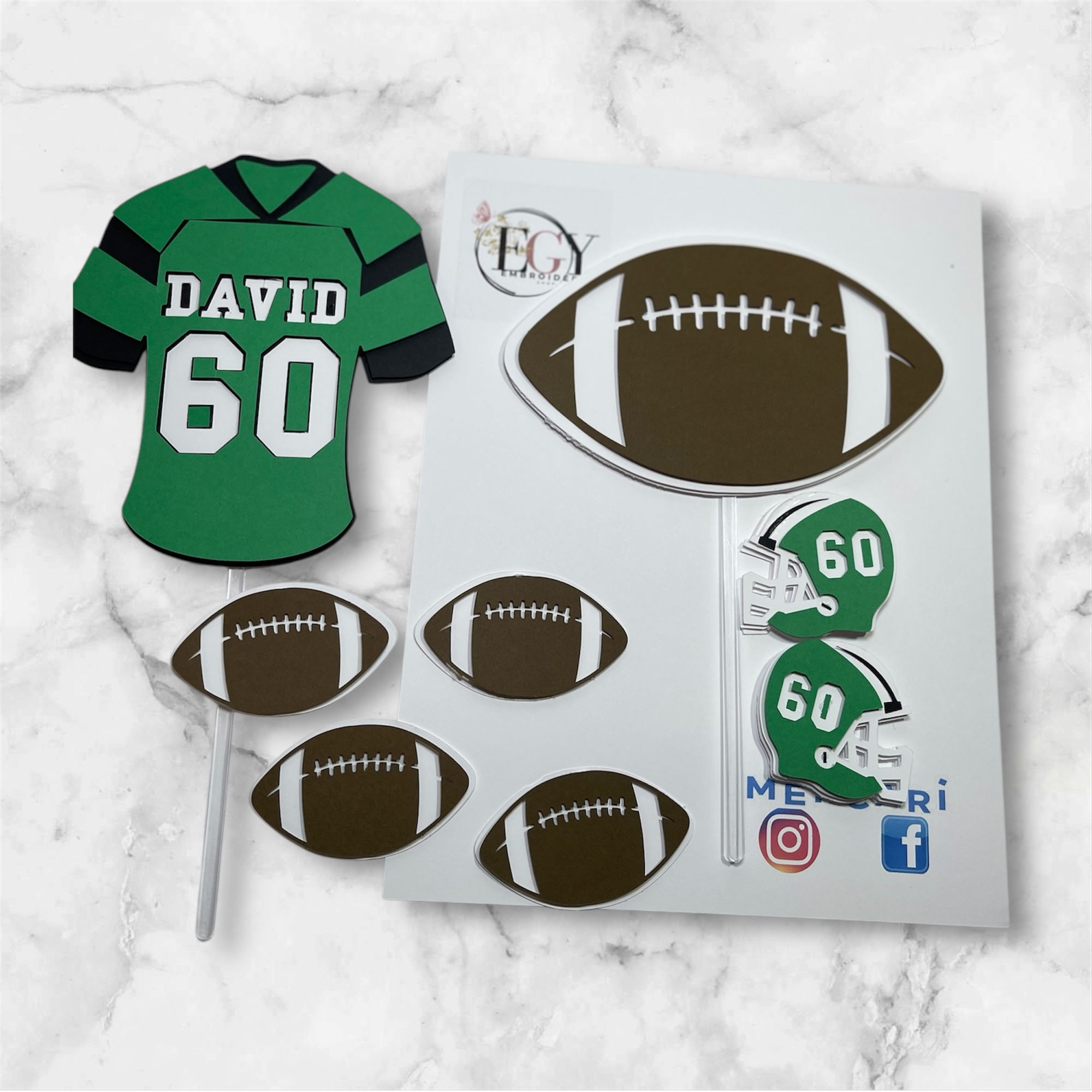 Personalized Football Cake Topper: Sports Party Centerpiece