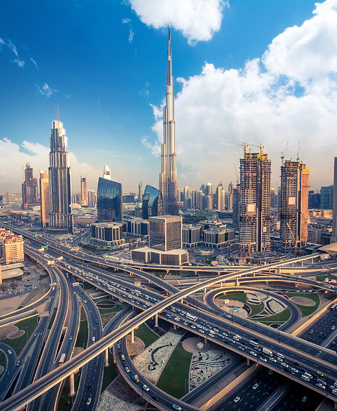 Dubai UAE city panorama, modern city, luxury real estate.