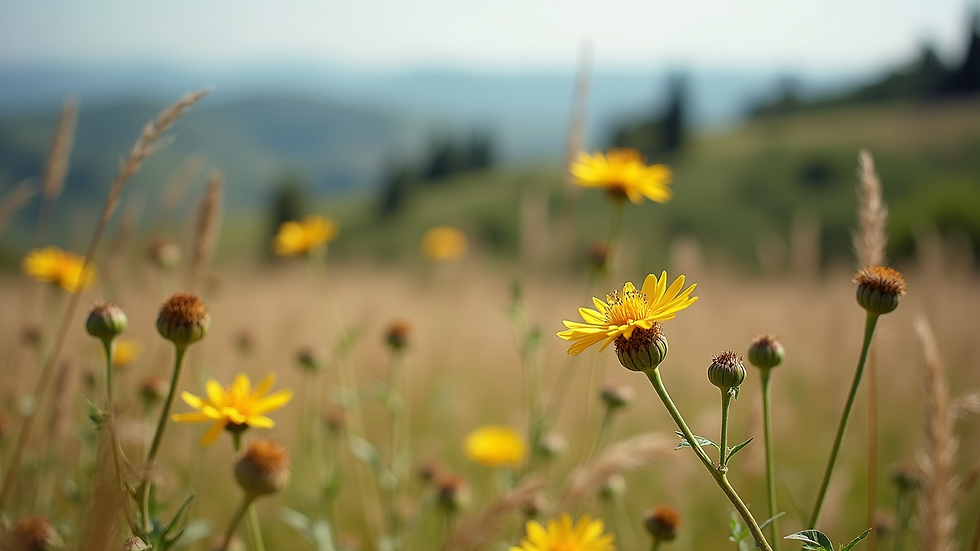 Close-up view of blooming wildflowers in a Tuscan landscape