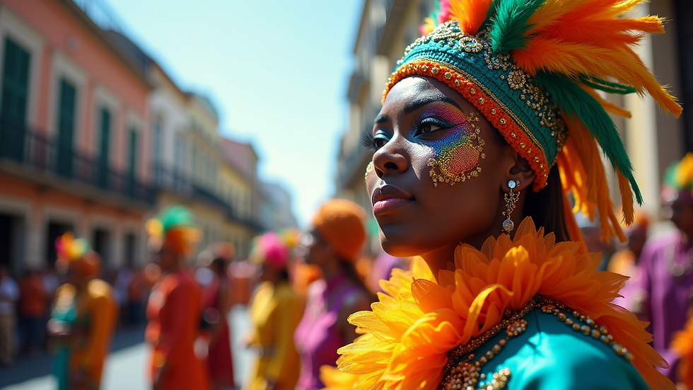 Wide angle view of colorful Carnaval parade