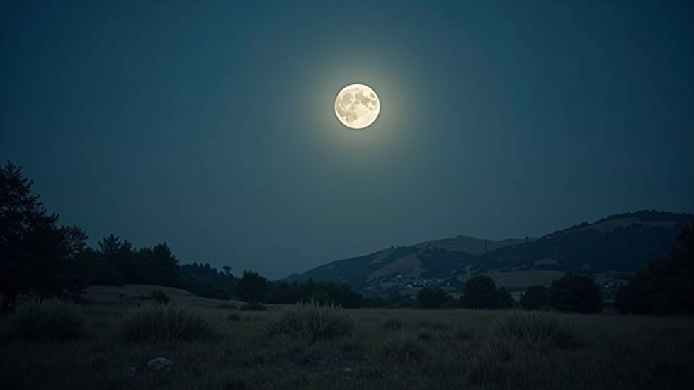 Wide angle view of a tranquil, moonlit landscape