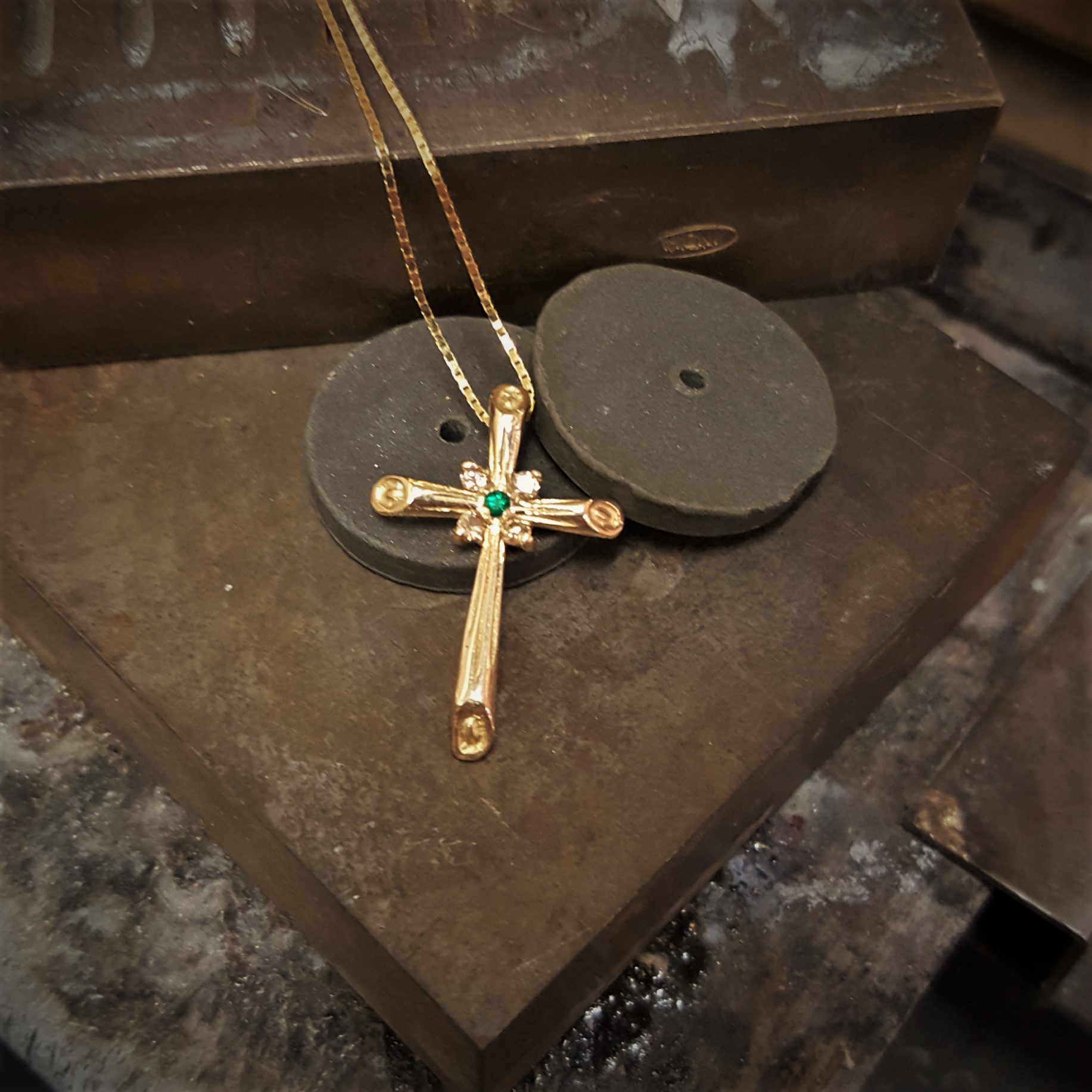 Emerald & Diamonds Cross