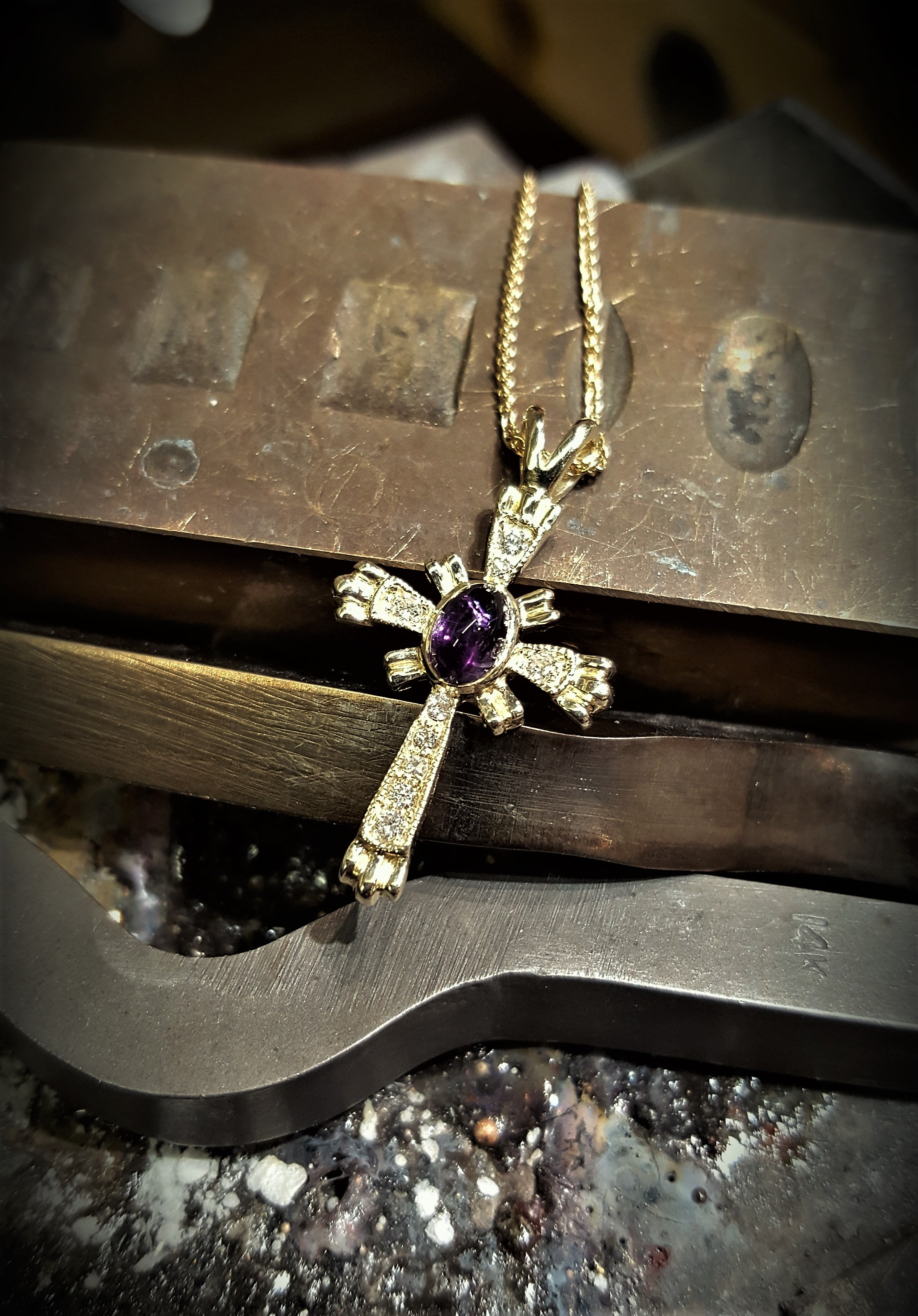 Amethyst & Diamond Cross