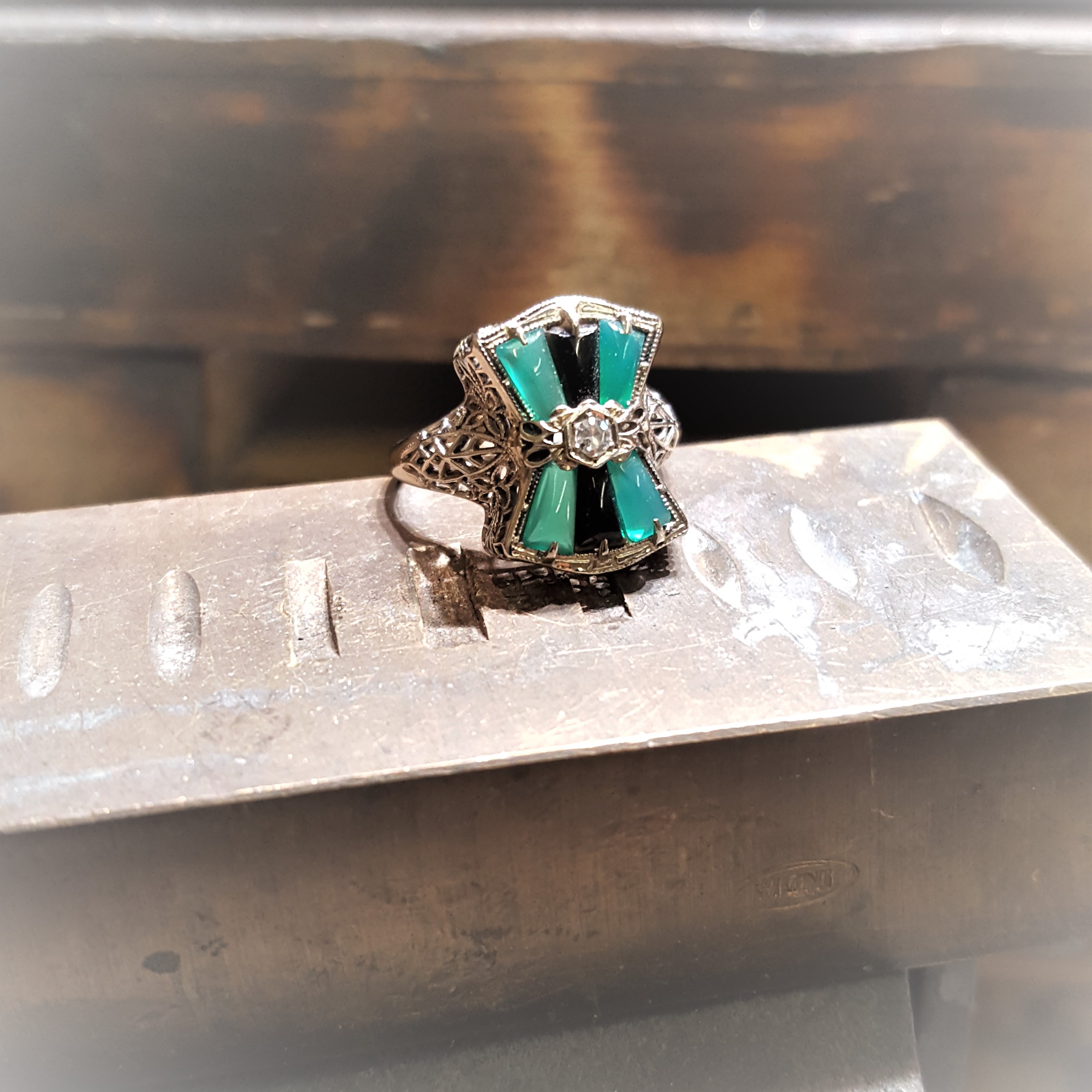 Vintage Emerald Onyx & Diamond