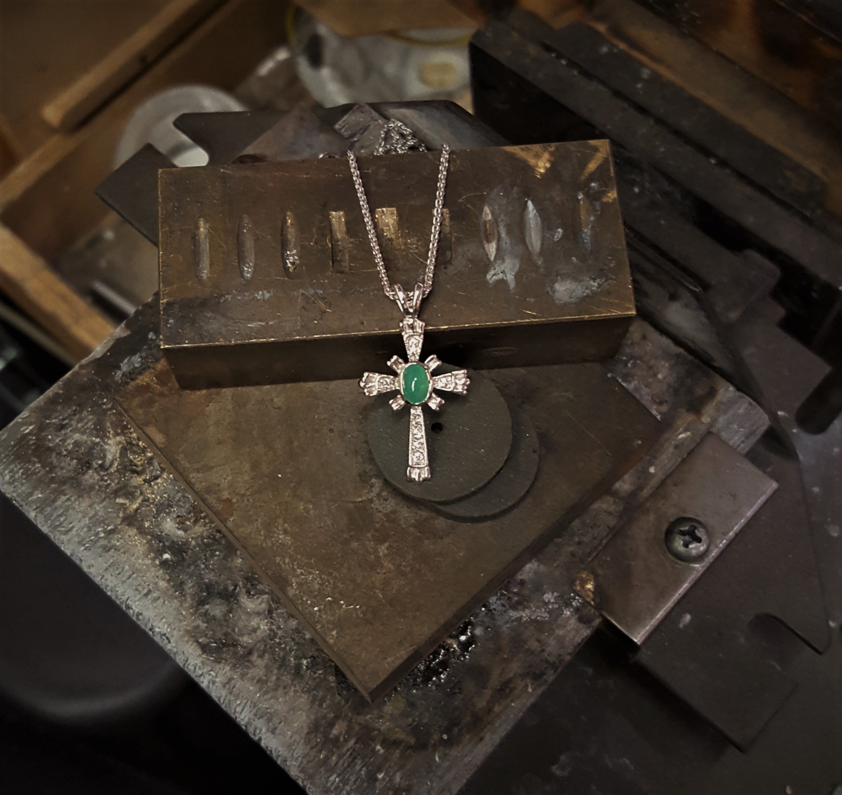 Chryoprase & Diamond Cross