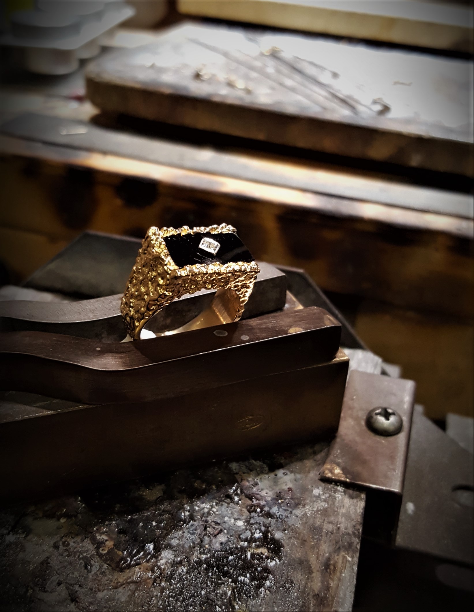 Onyx & Diamond Textured Band