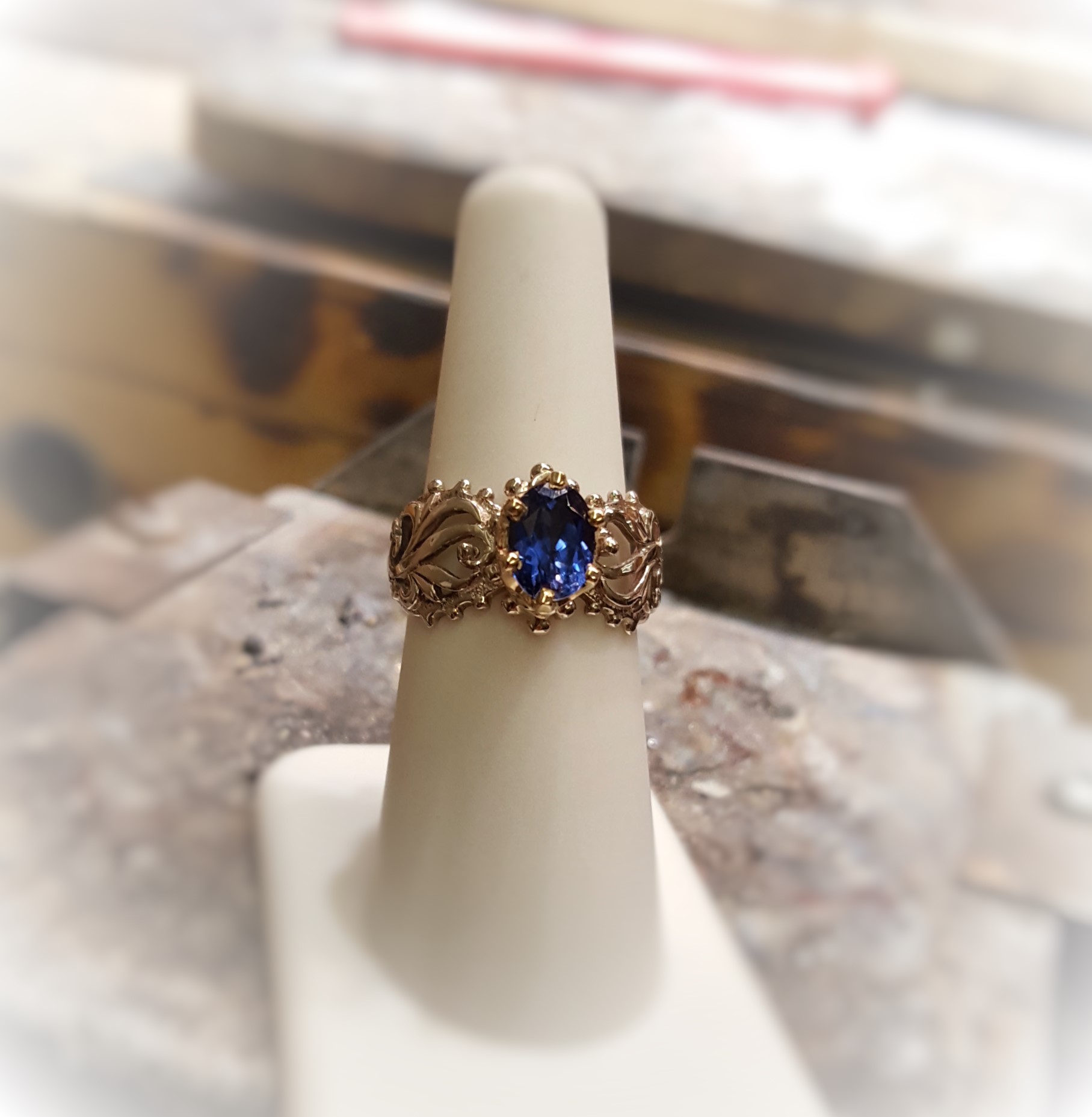 Natural Sapphire in Floral Setting