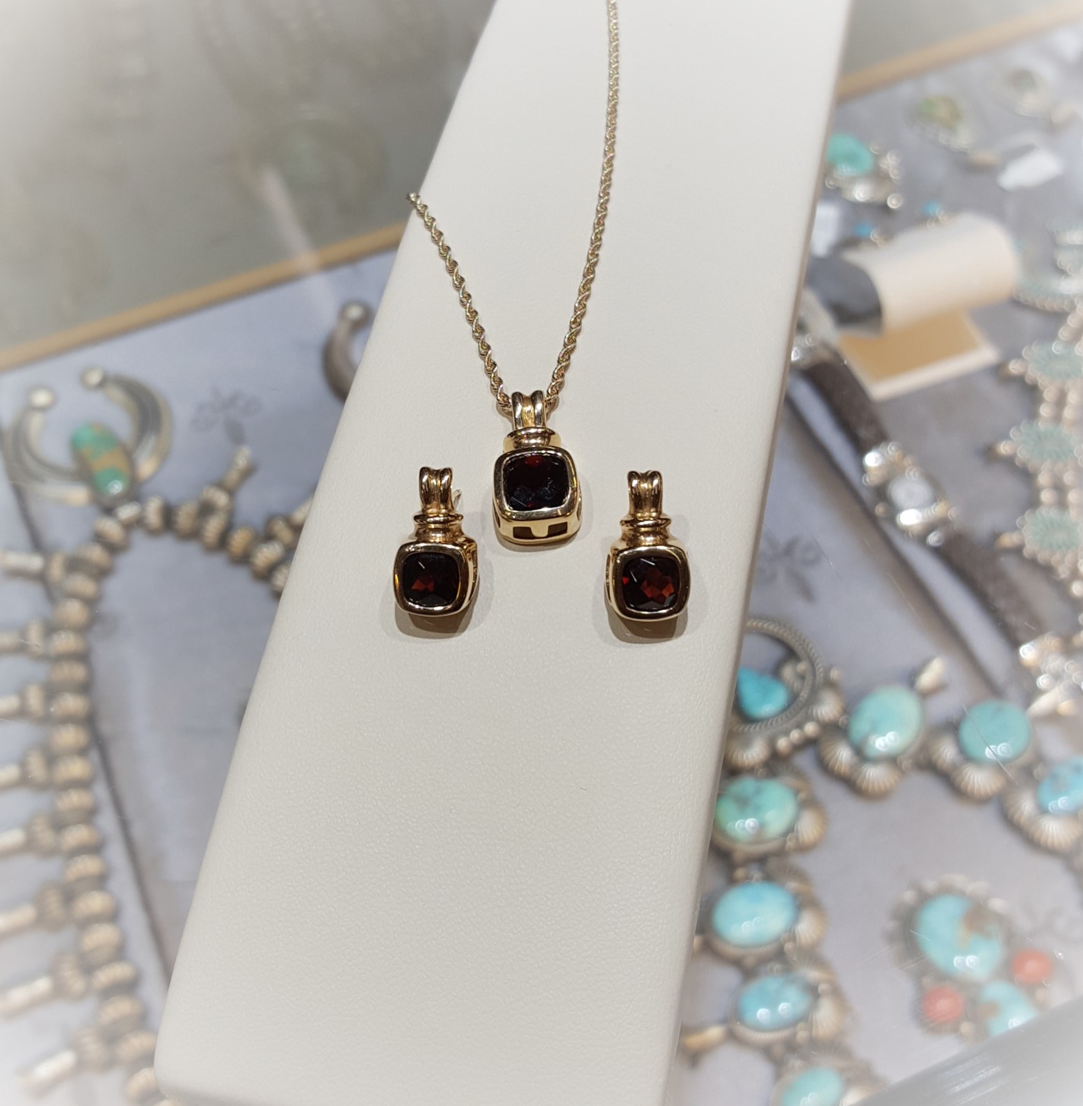 Garnet Pendant & Earrings Set