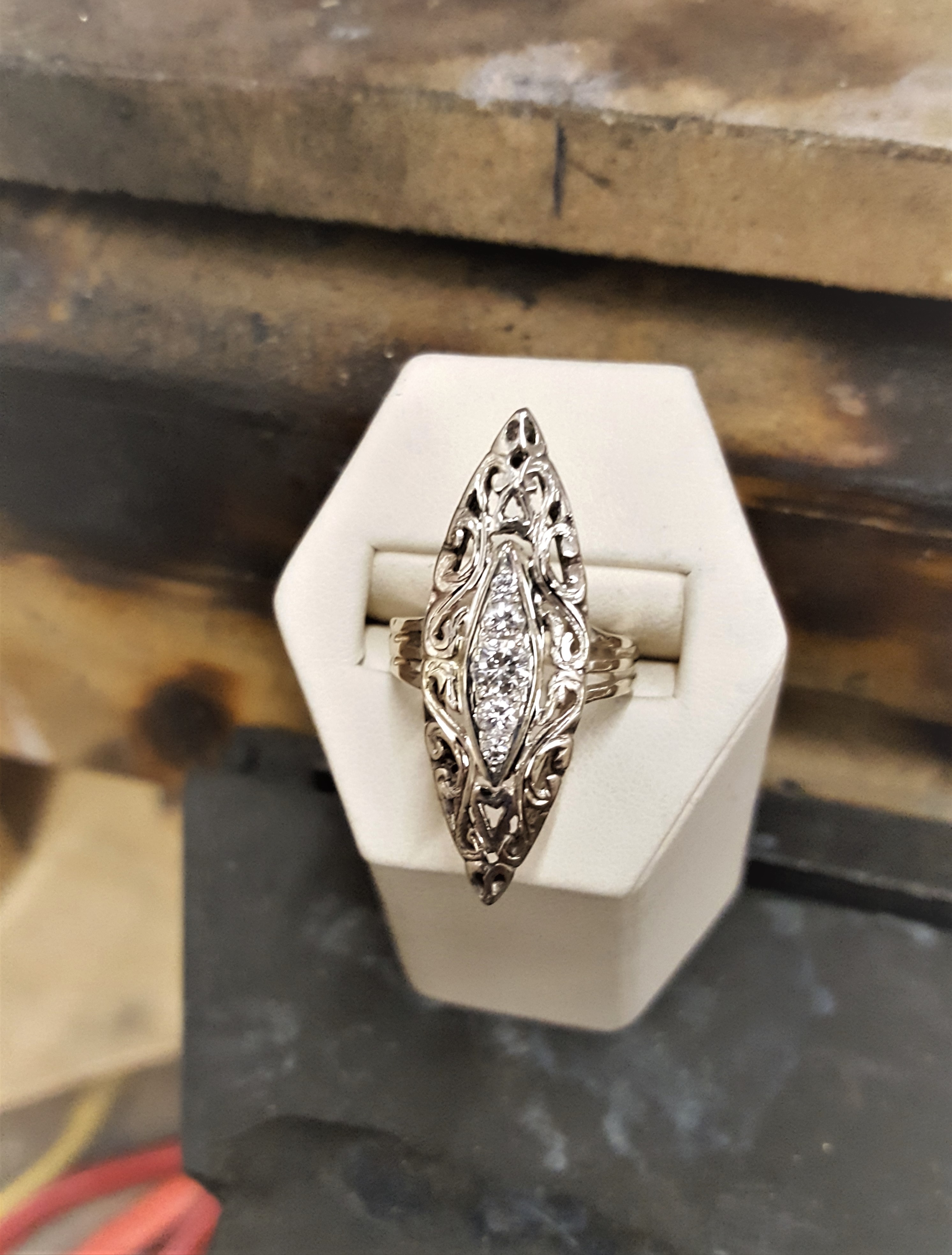 Navette Filigree with Diamonds
