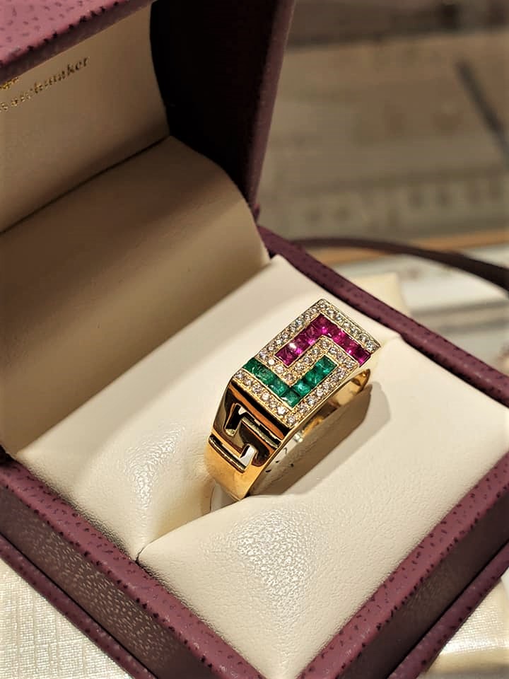 Emeralds Rubies & Diamonds Greek Key Design