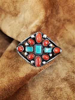 1950s Turquoise Coral Cuff Bracelet