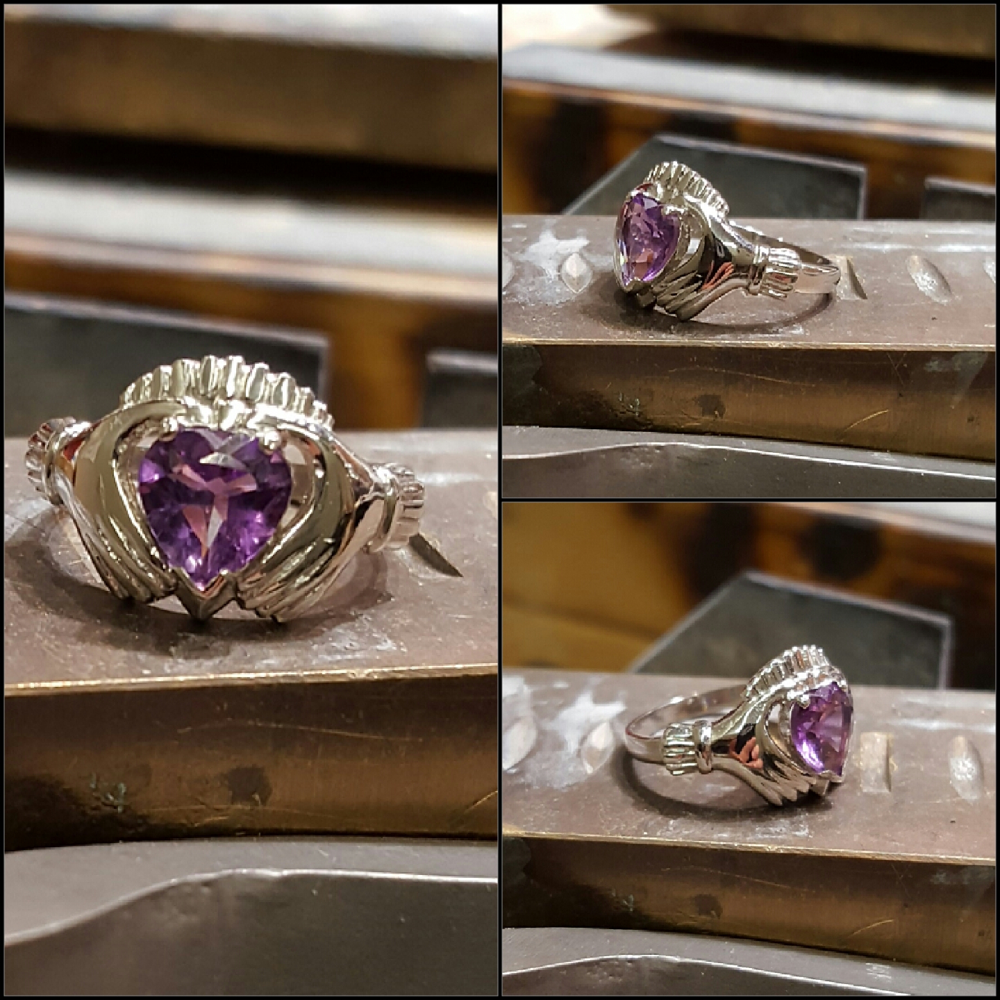 Irish Claddagh with Heart Amethyst