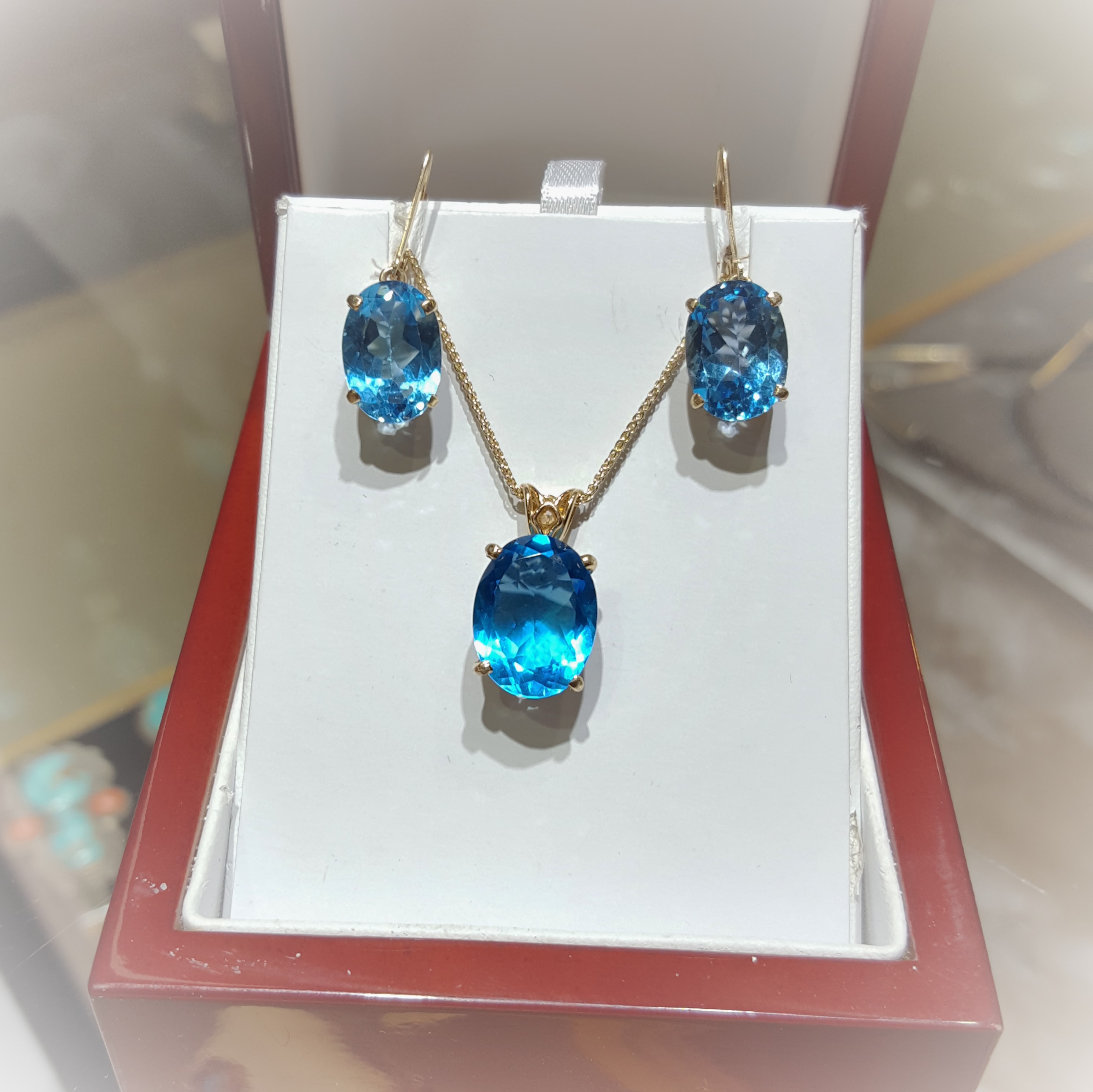 Swiss Blue Topaz Pendant Earring Set