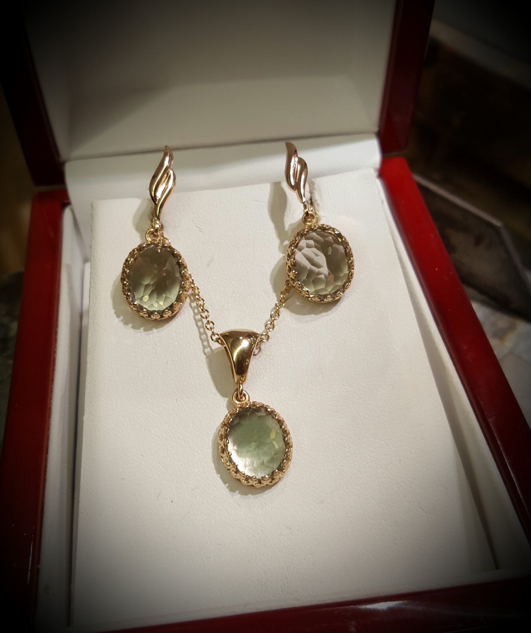 Prasiolite Pendant & Earrings