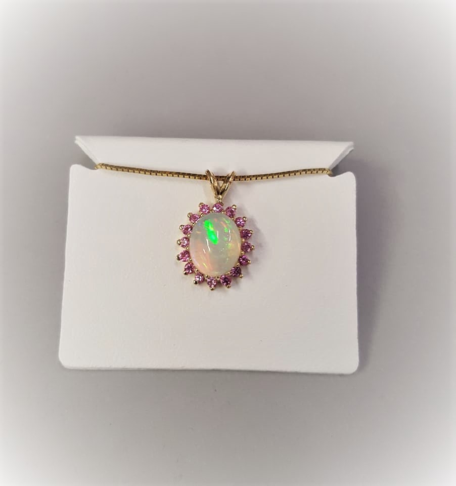 Jelly Opal with Pink Diamond Halo