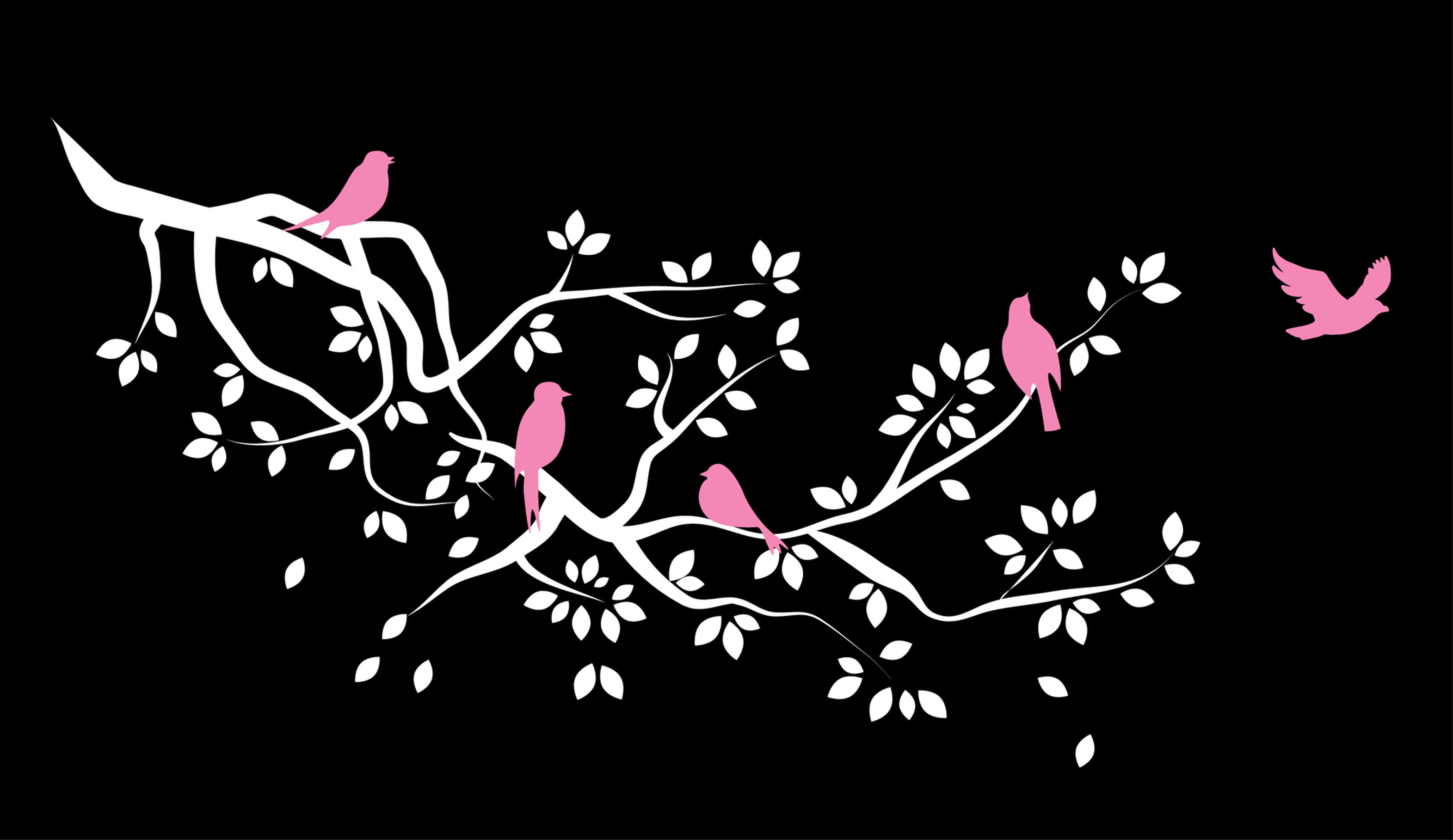 Tree and Birds - FOR DARK WALL