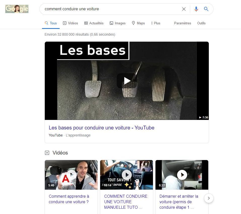 Exemple de résultats informels sur Google